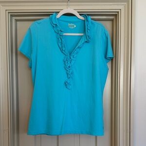 Lilly Pulitzer Luxletic Bright Turquoise Ruffle V- neck Polo- Size XL